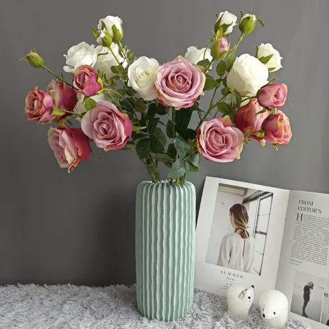 Fleur de Rose en Soie Artificielle 6 Têtes Fausse Fleur Pour Décoration Intérieure Luxe Mariage Fête Hôtel Arrangement Floral