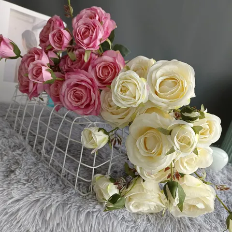 Ramo de Flores de Rosas Artificiales de Estilo Nórdico Tallo de Rosa de Seda Para Decoración del Hogar Fiesta de Bodas