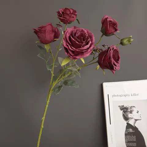 Ramo de Flores de Rosas Artificiales de Estilo Nórdico Tallo de Rosa de Seda Para Decoración del Hogar Fiesta de Bodas