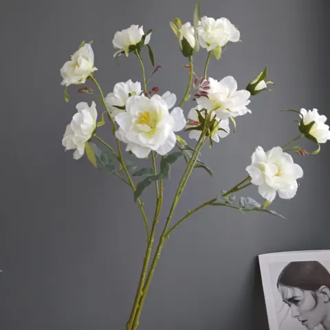 Nordic Style Artificial Wild Rose Camellia Silk Flower Long Branch Fake Floral For Home Living Room Indoor Outdoor Decor