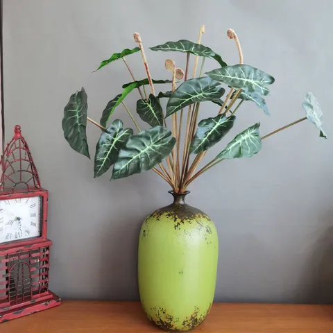 Artificial Green Plants 8 Head Elephant Ear Leaf Bundle Fake Flowers Nordic Home Decor Hotel Fake Plants Greenery Decor