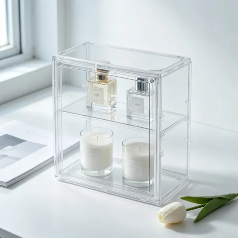Organizzatore Profumi in PET Trasparente Supporto Espositore Cosmetici Scaffale Trucco per Toeletta Scrivania Vetrina Cura della Pelle