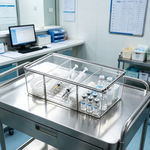 Organisateur de Bureau en Plastique Transparent Diviseurs de Tiroir Boîte de Rangement Médicaments Empilable Pour Bureau Hôpital