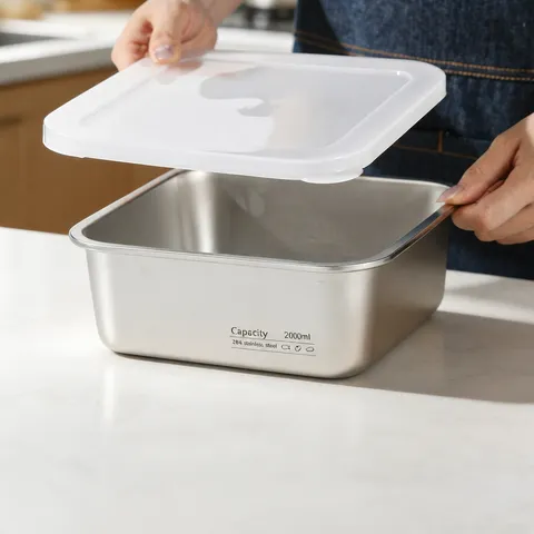 Ensemble Panier d'Égouttage Rectangulaire en Acier Inoxydable 304 Avec Couvercle Passoire de Cuisine Épaissie de Qualité Alimentaire Pour Fruits Légumes Stockage des Aliments