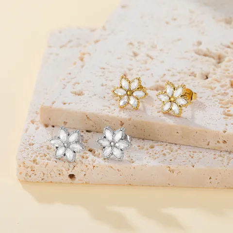 Edelstahl Zirkon Blume Ohrstecker Gold Silber Beschichtet Vierblättriges Kleeblatt Mode Schmuck Geschenk Für Damen