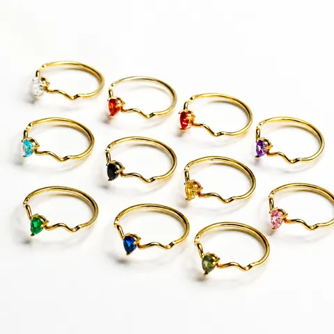Minimalist Wave Line Pear-Cut Zircon Titanium Steel Ring Gold Plated Geometric Fashion Finger Ring For Women Jewelry