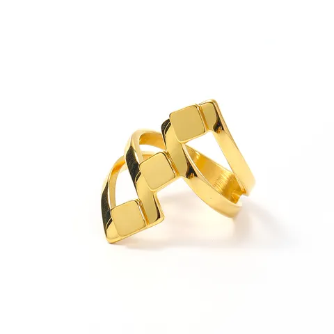 Minimalist Stainless Steel Open Ring For Women Gold Plated Geometric Irregular Layered Fashion Jewelry Finger Ring