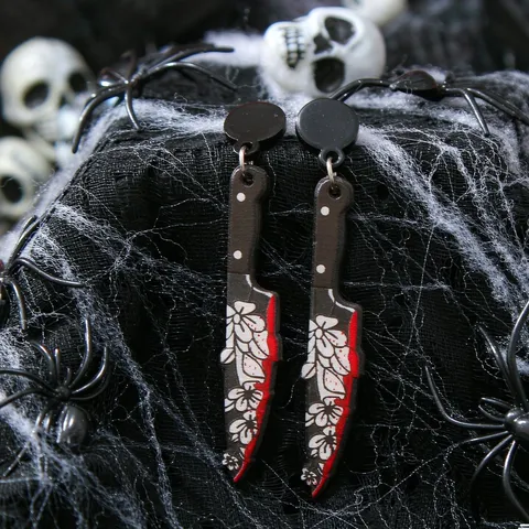 Halloween Acryl Messer Ohrringe Blutiges Beil Hängeohrringe Gothic Punk Kostüm Schmuck Für Damen Herren Unisex Party Zubehör