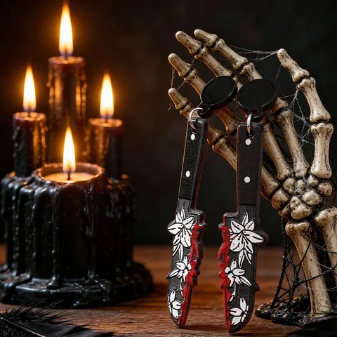 Halloween Acryl Messer Ohrringe Blutiges Beil Hängeohrringe Gothic Punk Kostüm Schmuck Für Damen Herren Unisex Party Zubehör