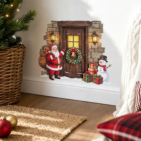 Kreative Weihnachten Weihnachtsmann Haus Schneemann Wandaufkleber PVC Selbstklebend Festliches Dekor Für Wohnzimmer Schlafzimmer Kinderzimmer Fensteraufkleber