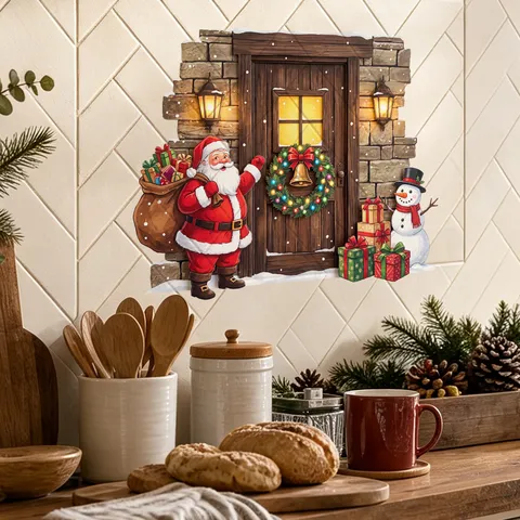 Kreative Weihnachten Weihnachtsmann Haus Schneemann Wandaufkleber PVC Selbstklebend Festliches Dekor Für Wohnzimmer Schlafzimmer Kinderzimmer Fensteraufkleber
