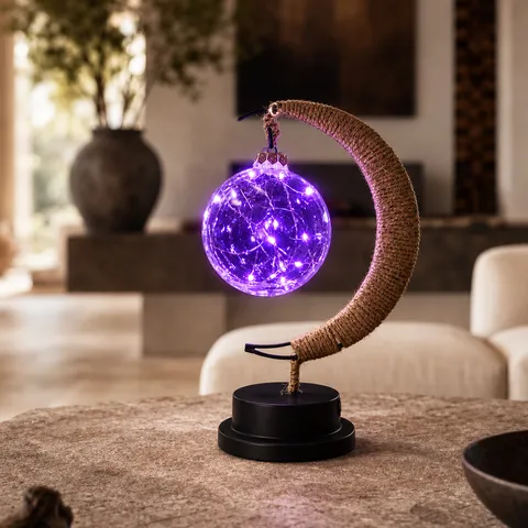 LED Hemp Rope Moon Lamp Decorative Night Light For Bedroom Living Room Battery USB Powered Fairy String Lights Moon Shape Desktop Ornament Gift