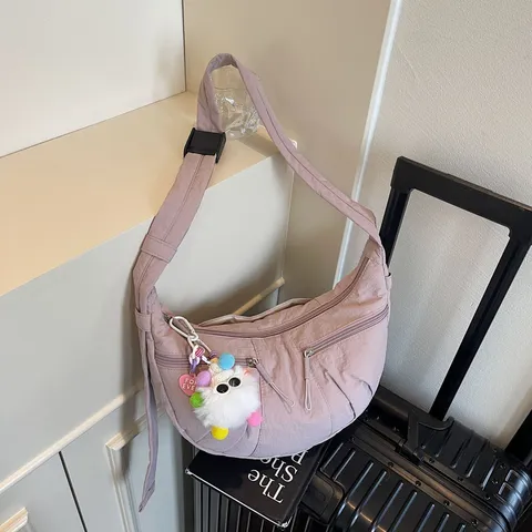 Koreanischer Stil Plissierte Nylon Umhängetasche Trendy Halbmond Dumpling Tasche Leichte Lässige Schultertasche Für Damen