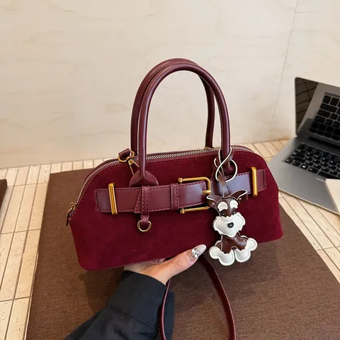 Kleines Design PU Leder Handtasche Koreanischer Stil Patchwork Damen Schulter Umhängetasche Mit Gürtelschnalle Hundeanhänger