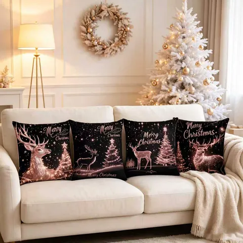 Weihnachten Deko Kissenbezug Festlicher Weihnachtsmann Rentier Druck Quadratischer Kissenhülle Wiederverwendbarer Polyester Holiday Home Decor Für Sofa
