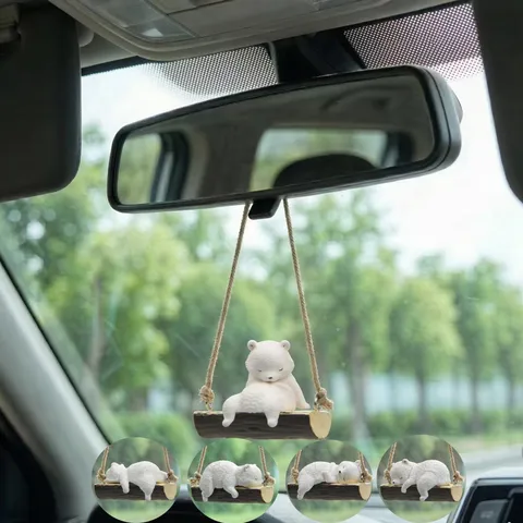 Mignon Ornement Suspendu de Rétroviseur de Voiture en Résine Ours Polaire Balançoire Pendentif d'intérieur d'animal de Dessin Animé Cadeau de Noël