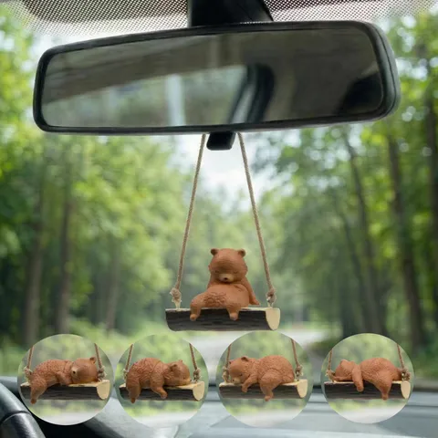 Mignon Ours Balançoire Ornement Suspendu de Voiture Résine Animal de Dessin Animé Pendentif de Rétroviseur Décoration Intérieure Cadeau de Noël