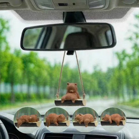 Mignon Ours Balançoire Ornement Suspendu de Voiture Résine Animal de Dessin Animé Pendentif de Rétroviseur Décoration Intérieure Cadeau de Noël