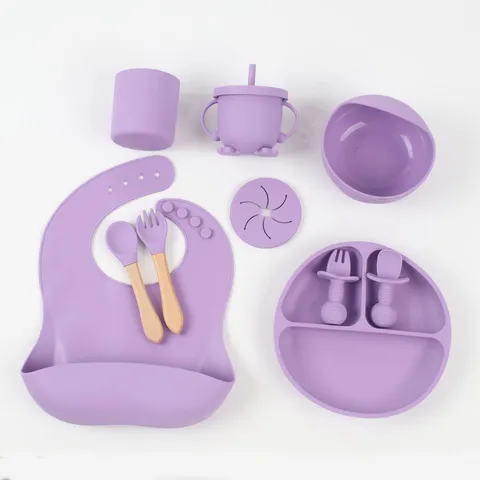 Silicone Baby Feeding Dinnerware Set Divided Suction Plate Bowl Cup Fork Spoon Kids Tableware