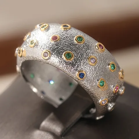 Anello Largo In Rame Da Donna Con Zirconi Colorati Intarsi In Vetro Bicolore Stile Vintage Gioiello Per Feste Quotidiane Regalo