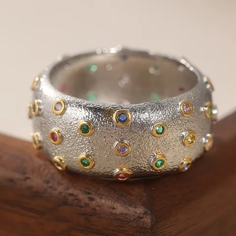 Anello Largo In Rame Da Donna Con Zirconi Colorati Intarsi In Vetro Bicolore Stile Vintage Gioiello Per Feste Quotidiane Regalo