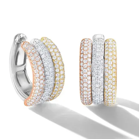Meerlagige Geometrische Driekleurige Zirconia Koperen Creolen Voor Vrouwen Mode Minimalistische Lijn Oorbellen Accessoires Sieraden
