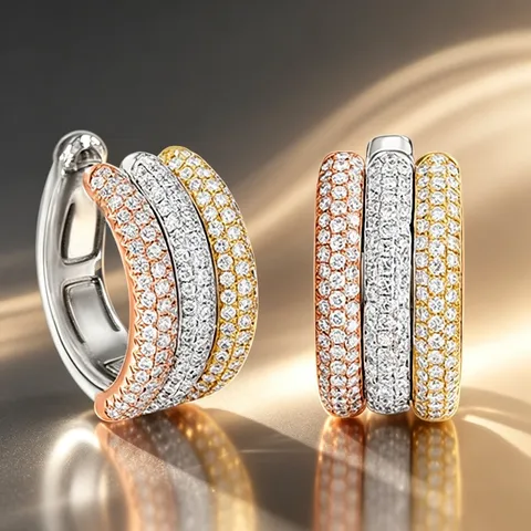 Meerlagige Geometrische Driekleurige Zirconia Koperen Creolen Voor Vrouwen Mode Minimalistische Lijn Oorbellen Accessoires Sieraden