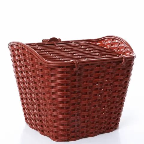 Plastic Rattan Woven Bicycle Front Basket With Lid And Screws Retro Mountain Bike Storage Basket Cycling Accessories