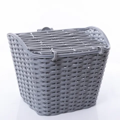 Plastic Rattan Woven Bicycle Front Basket With Lid And Screws Retro Mountain Bike Storage Basket Cycling Accessories