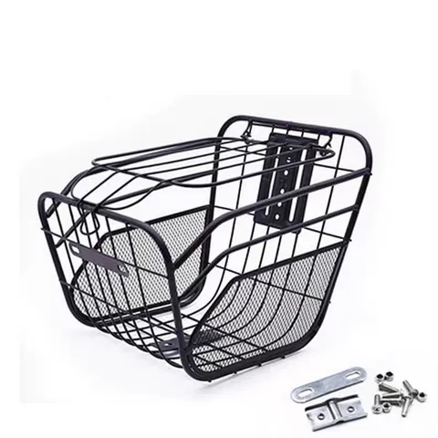 Cesta Delantera de Bicicleta de Alambre Metálico Cesta de Almacenamiento con Tapa Accesorios de Montaje Cesta Delantera para Bicicleta Eléctrica