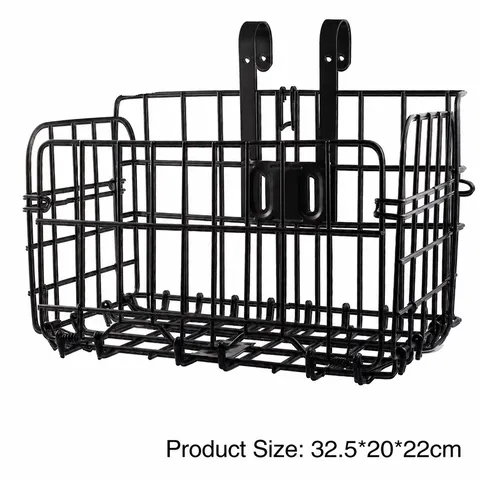 Bicycle Front Basket Metal Wire Bike Basket Removable Cycling Storage Basket With Hooks Quick Release Bicycle Basket