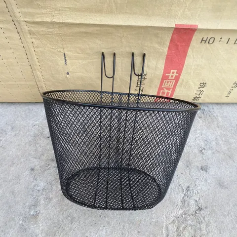 Front Bicycle Wire Basket Metal Cycling Storage Basket With Dual Hooks For Folding Bike Mountain Bike Black Utility Basket