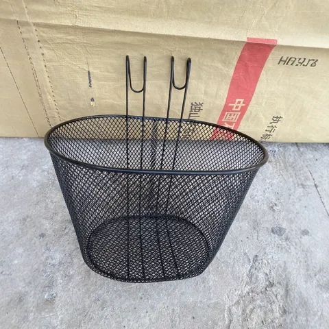 Front Bicycle Wire Basket Metal Cycling Storage Basket With Dual Hooks For Folding Bike Mountain Bike Black Utility Basket