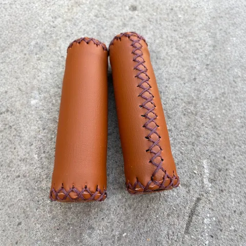 Bicycle Retro Hand-Stitched PU Leather Handlebar Grips Anti-Slip Soft Cycling Handle Grips For Folding Bike