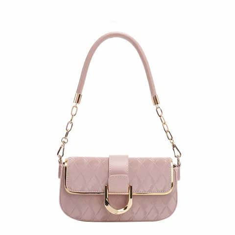 Women PU Leather Quilted Underarm Bag Fashion Chain Shoulder Bag Minimalist Commuter Handbag Small Square Purse