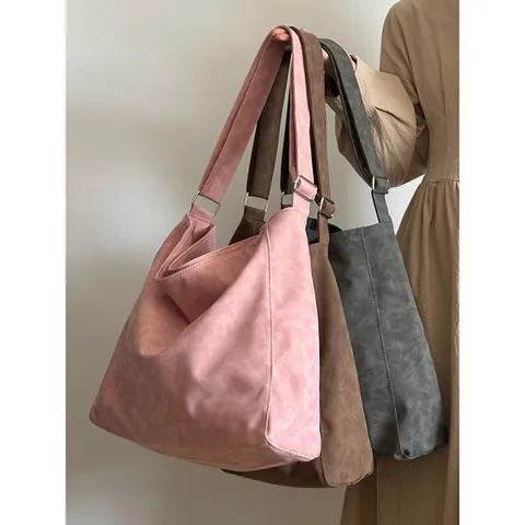 Large Capacity Tote Bag For Women Casual Lazy Style PU Leather Shoulder Crossbody Bag Fashion Daily Commuter Handbag Student