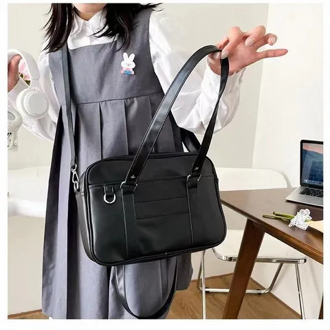 Japanese College Style PU Leather Women Handbag Solid Color Casual Commuter Shoulder Crossbody Bag Student Daily Bag