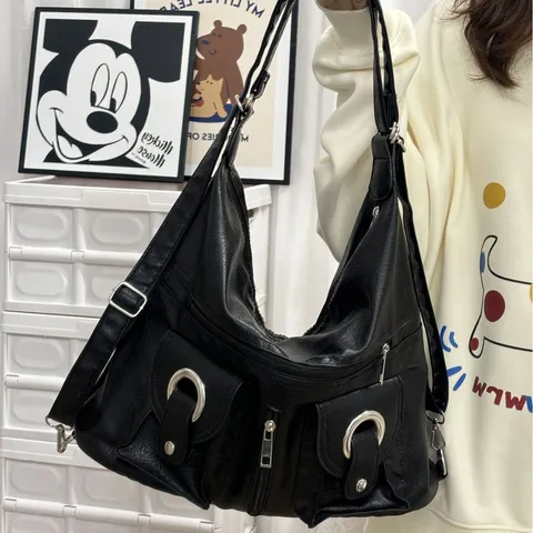 Women Fashion PU Leather Backpack Casual Large Capacity Travel Bag Versatile Zipper Crossbody Bag Commuter Daypack