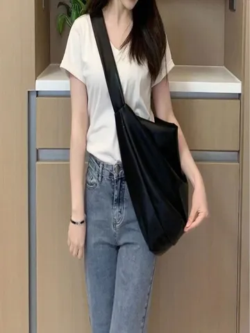 Women PU Leather Tote Bag Large Capacity Casual Shoulder Crossbody Bag Urban Minimalist Solid Color Handbag