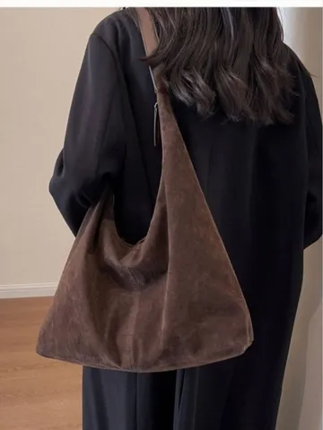 Women Retro Suede Shoulder Bag Large Capacity Tote Underarm Bag Urban Minimalist Handbag
