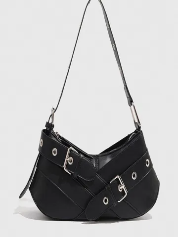Fashion Niche Vintage PU Leather Underarm Bag Women Versatile Chic Shoulder Bag Baguette Handbag Daily Street Trend