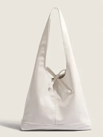 Women's Casual Commuter Tote Bag Soft PVC Large Capacity Shoulder Bag With Bow And Stitching Design Daily Handbag
