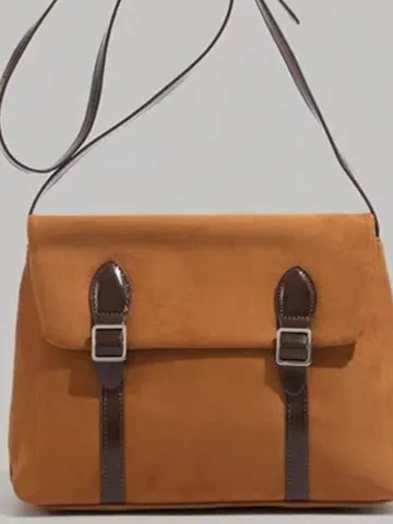 Women's Retro Suede Crossbody Bag Vintage Casual Messenger Bag Solid Color Fashion Shoulder Bag Daily Commuting Handbag
