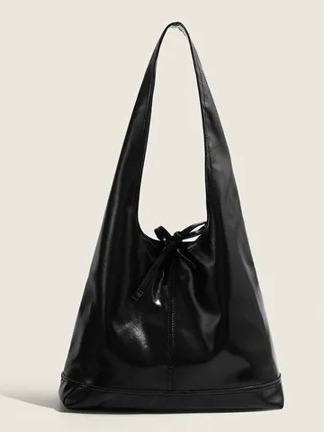 Women's Casual Commuter Tote Bag Soft PVC Large Capacity Shoulder Bag With Bow And Stitching Design Daily Handbag