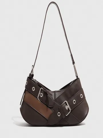 Fashion Niche Vintage PU Leather Underarm Bag Women Versatile Chic Shoulder Bag Baguette Handbag Daily Street Trend