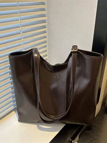 Women Large Capacity Tote Bag PU Leather Urban Minimalist Shoulder Bag Casual Commuter Underarm Bag Fashion Handbag
