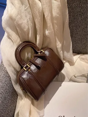 Vintage PU Leather Boston Bag For Women Fashion Small Shoulder Crossbody Handbag Top Handle Bag