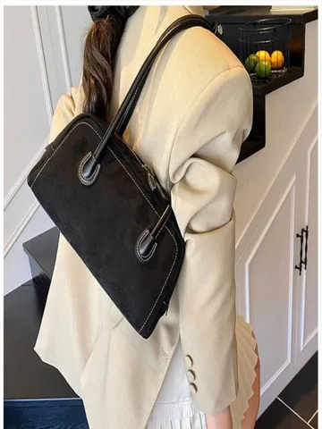 Vintage Solid Color PU Leather Women Shoulder Bag Large Capacity Casual Commuter Handbag Underarm Tote Bag