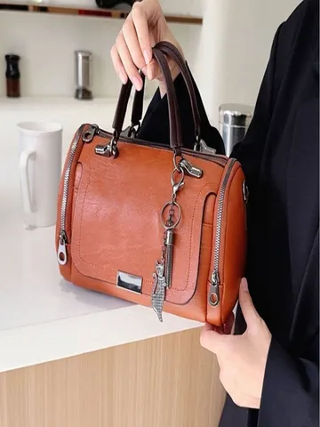 Women Vintage PU Leather Boston Pillow Bag Small Top Handle Shoulder Crossbody Handbag Casual Daily Retro Satchel Purse