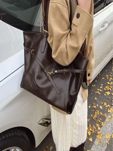 Women's Large Capacity Tote Bag Fashion Casual PU Leather Shoulder Bag Commuter Underarm Bag Winter New